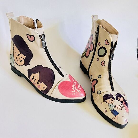 GOBY Women's Size 8.5 EU 39 Sweet Couple Ankle Boots Floral Tan Side Zip $145 - Picture 1 of 16